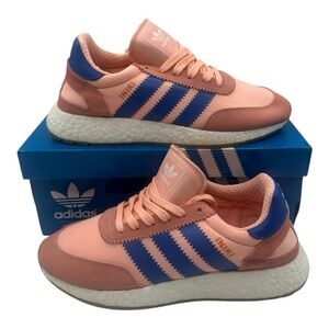 Adidas Iniki Runner Boost Running Shoes Womens Sz‎ 8 Coral Blue Sneakers BA9999
